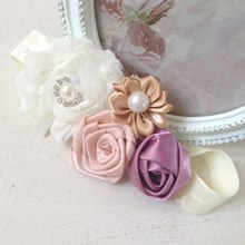 Vintage Flower Cluster Hairband - Ivory & Dusky Pink